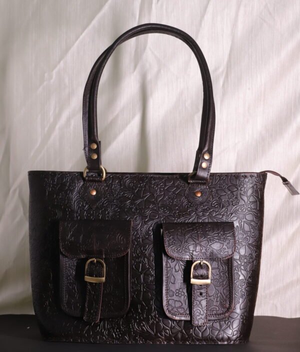 vintage brown hand-carved leather hand bag