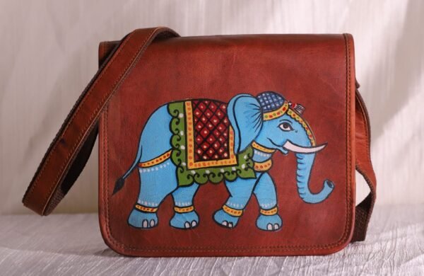 hand painted elephant leather sling bag