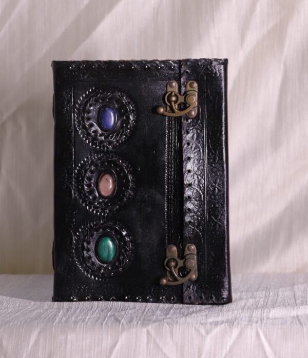 antique handcrafted black 3 multicolor chakras leather journal diary