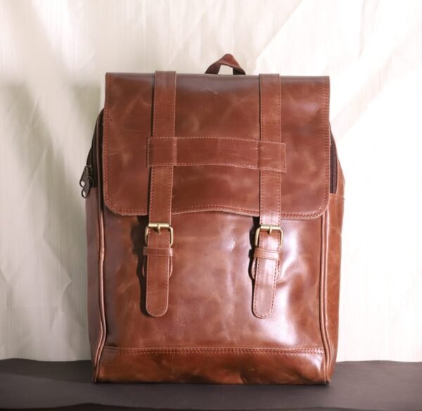 coffee brown leather backpack for men
