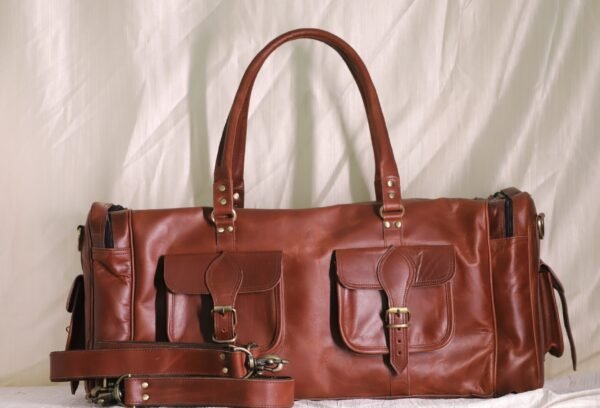 Golden brown carryon leather duffle bag